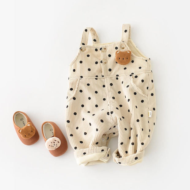 Striped Polka Dot Corduroy Plush Romper - MomyMall Cream / 0-6 Months