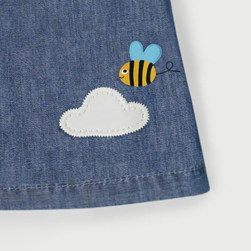 Sunshine Rainbow Tiny Bee Patch Denim Dress - MomyMall