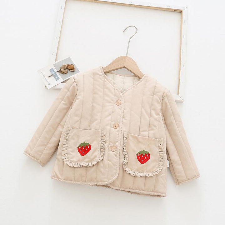 Sweet Strawberry Padded Jacket - MomyMall Beige / 18-24 Months