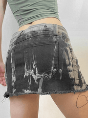 Tie Dye Distressed Denim Mini Skirt