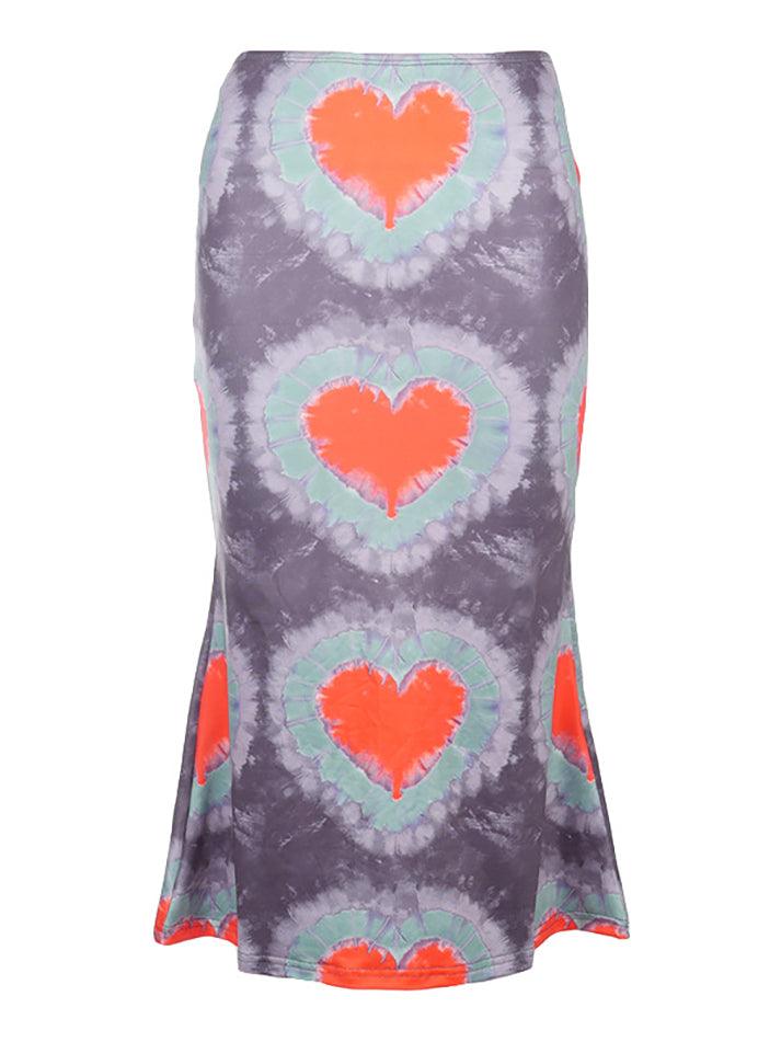 Tie-Dye Heart Wrap Midi Skirt