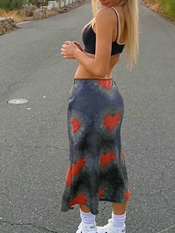 Tie-Dye Heart Wrap Midi Skirt