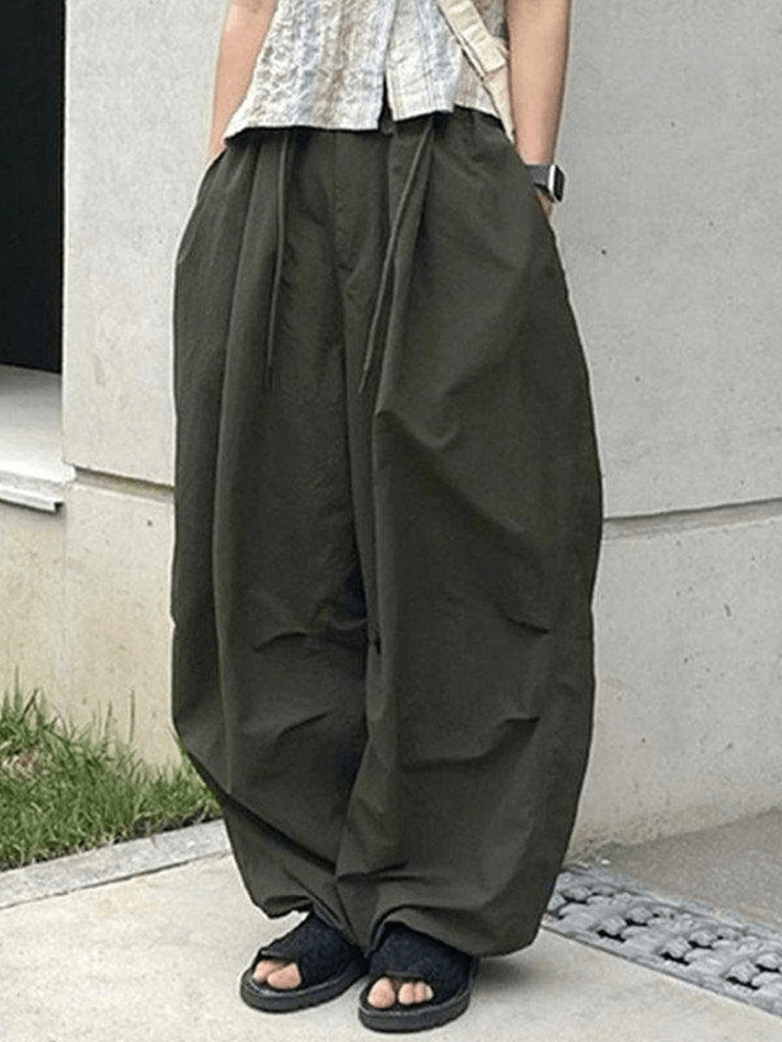 Tie Strap Baggy Parachute Cargo Pants - MomyMall Gray / S