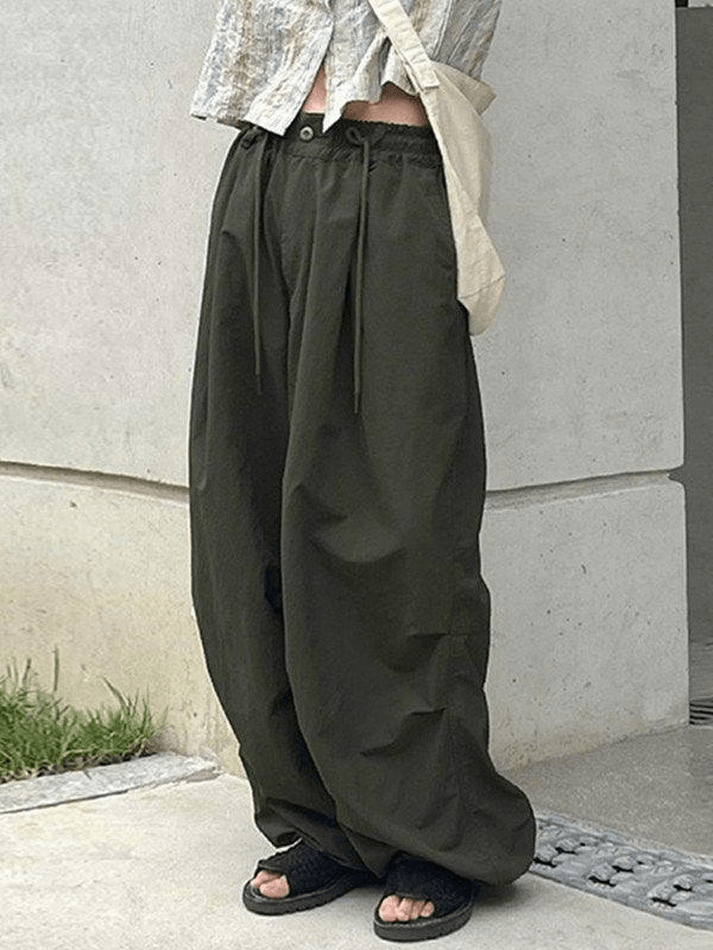 Tie Strap Baggy Parachute Cargo Pants - MomyMall