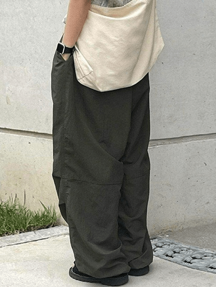 Tie Strap Baggy Parachute Cargo Pants - MomyMall