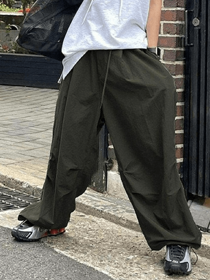 Tie Strap Baggy Parachute Cargo Pants - MomyMall