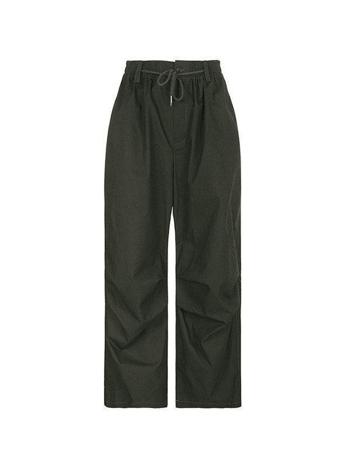 Tie Strap Baggy Parachute Cargo Pants - MomyMall