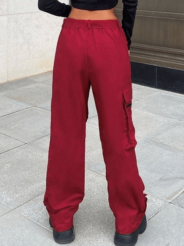 Tie Strap Pocket Baggy Casual Pants - MomyMall