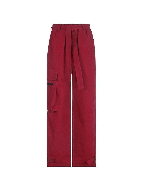 Tie Strap Pocket Baggy Casual Pants - MomyMall