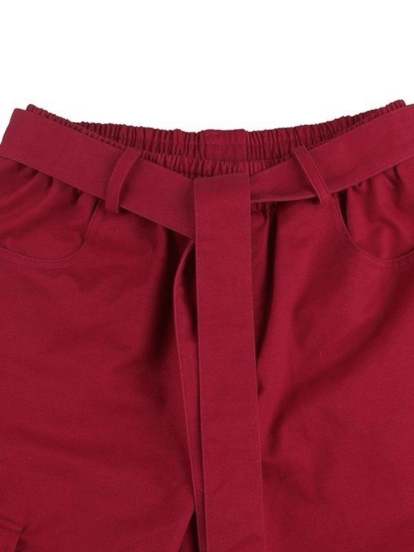 Tie Strap Pocket Baggy Casual Pants - MomyMall