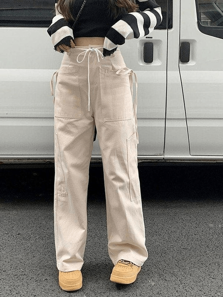 Tie Strap Straight Leg Pants - MomyMall