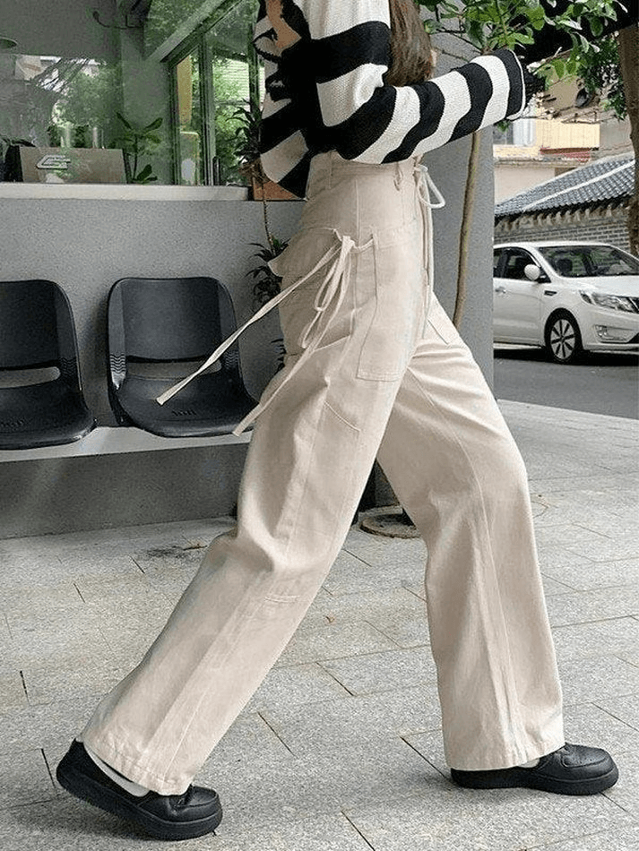 Tie Strap Straight Leg Pants - MomyMall