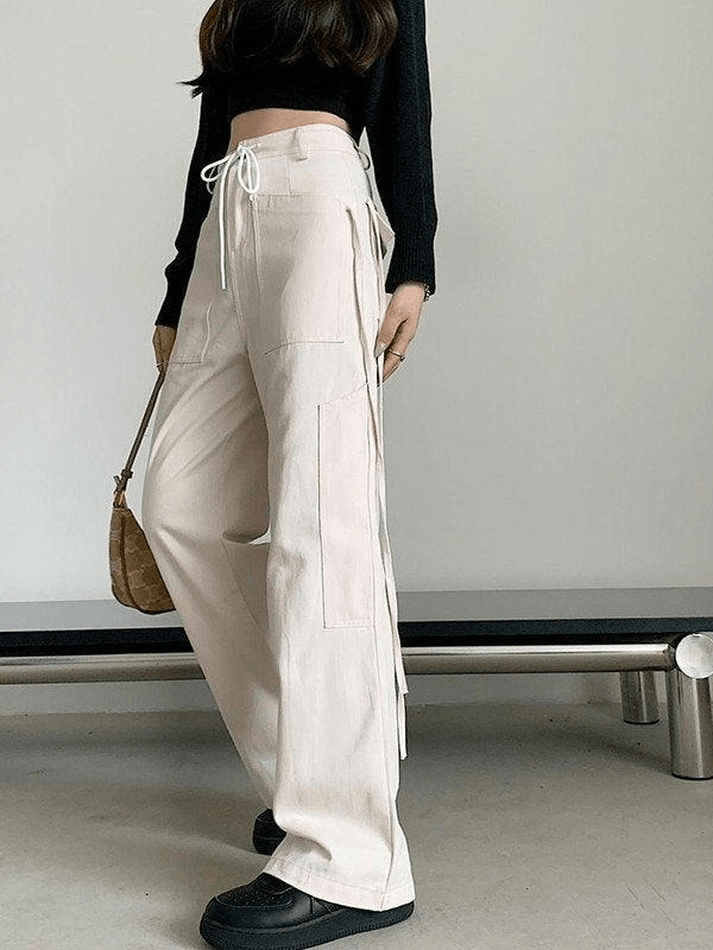 Tie Strap Straight Leg Pants - MomyMall