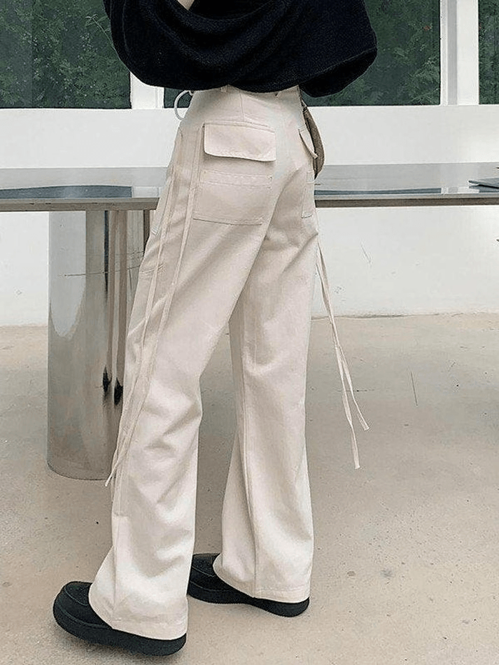 Tie Strap Straight Leg Pants - MomyMall