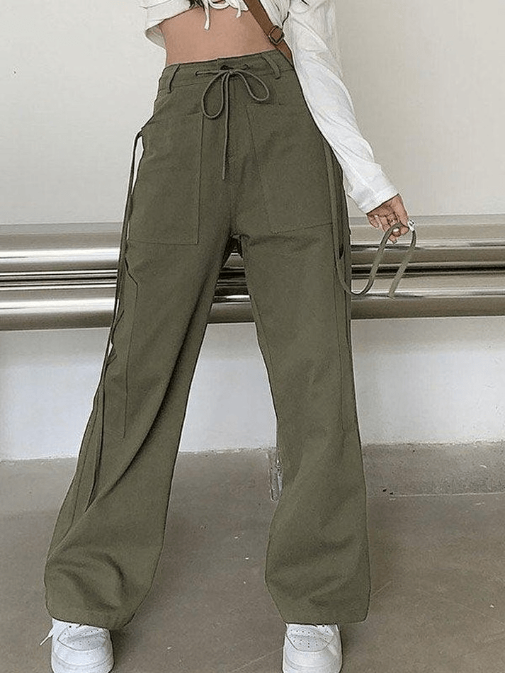 Tie Strap Straight Leg Pants - MomyMall