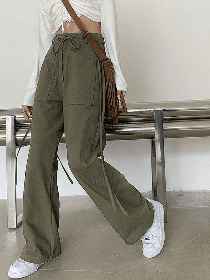 Tie Strap Straight Leg Pants - MomyMall