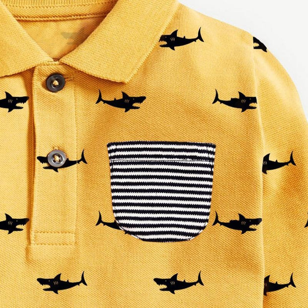 Tiny Shark Long Sleeve Polo Shirt - MomyMall