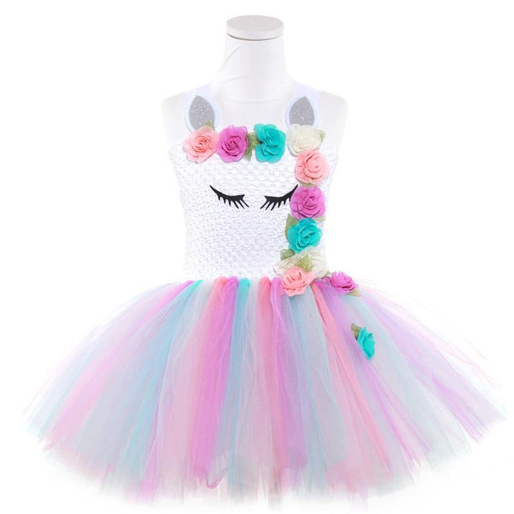 Girls Sweet Flower Princess Lace Tutu Party Dress - MomyMall Multi / 12M
