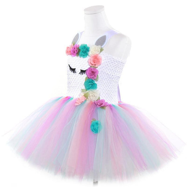 Girls Sweet Flower Princess Lace Tutu Party Dress - MomyMall