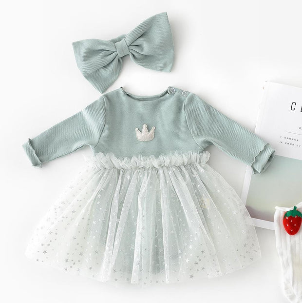 Twinkle Stars Crown Baby Romper Dress With Hair Band - MomyMall 3-6 Months / Mint
