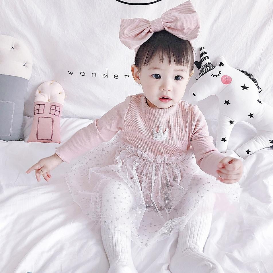 Twinkle Stars Crown Baby Romper Dress With Hair Band - MomyMall