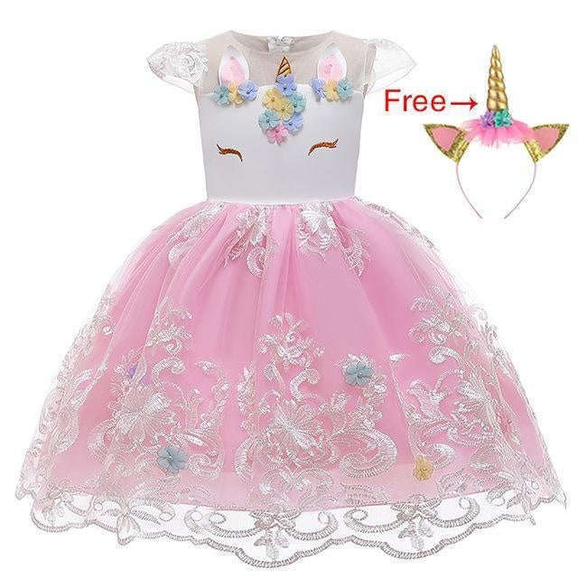 Girl Embroidery Unicorn Big Bow Princess Wedding Party Dresses - MomyMall white / 2-3 Years