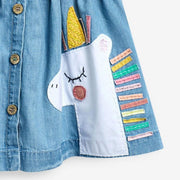 Unicorn Patch Buttoned Denim Dress - MomyMall