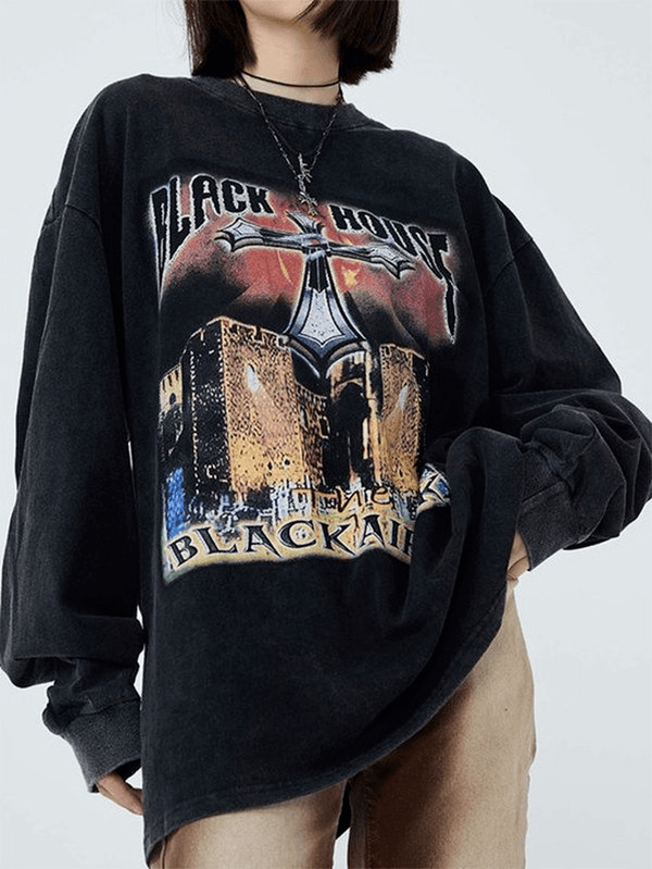 Unisex Loose Fit Cross Graphic Sweatshirt - MomyMall Black / M