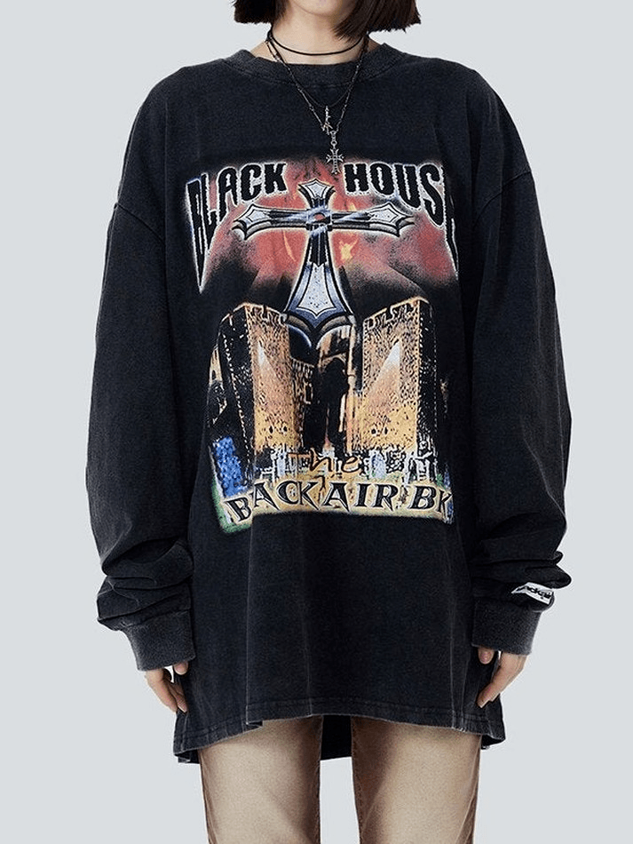 Unisex Loose Fit Cross Graphic Sweatshirt - MomyMall