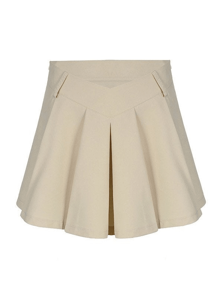 V Cut Pleated Mini Skirt - MomyMall