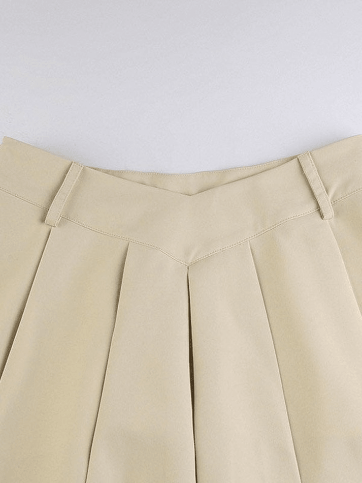 V Cut Pleated Mini Skirt - MomyMall