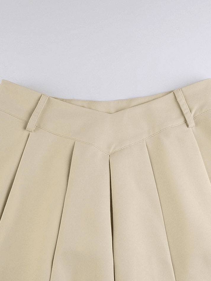 V Cut Pleated Mini Skirt - MomyMall