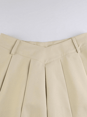 V Cut Pleated Mini Skirt - MomyMall