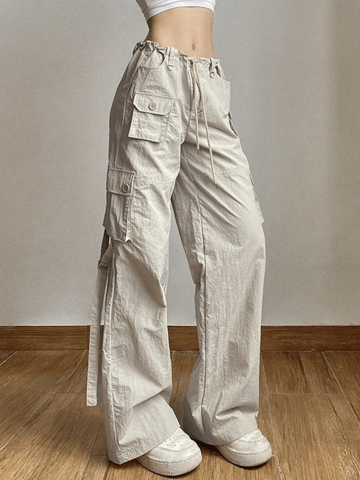 Vintage Cargo Pocket Baggy Pants - MomyMall Beige / S