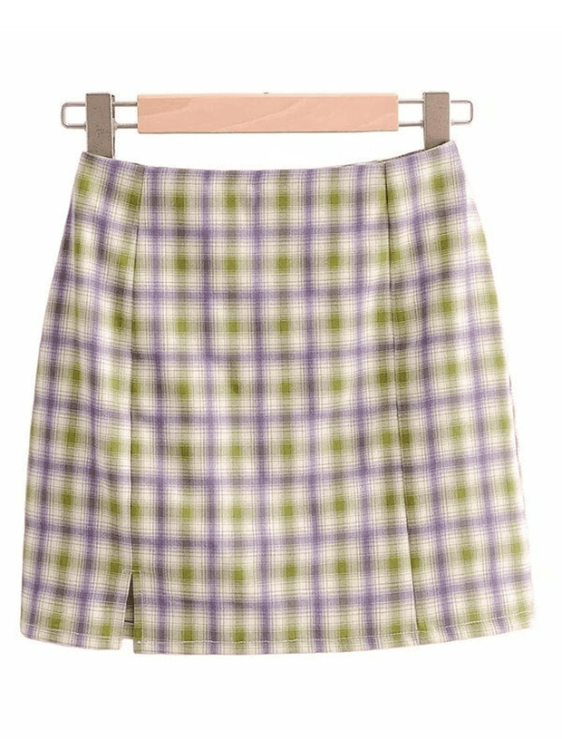 Vintage Checkered Split Mini Skirt