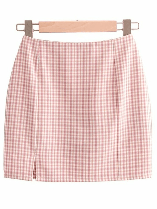 Vintage Checkered Split Mini Skirt