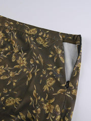 Vintage Floral Print Midi Skirt