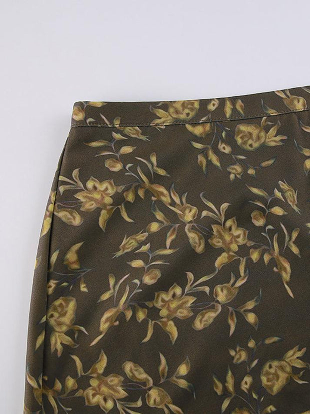 Vintage Floral Print Midi Skirt