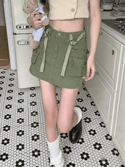 Mini-jupe cargo en denim vert vintage
