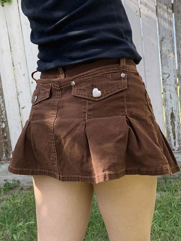 Vintage Pleated Denim Mini Skirt