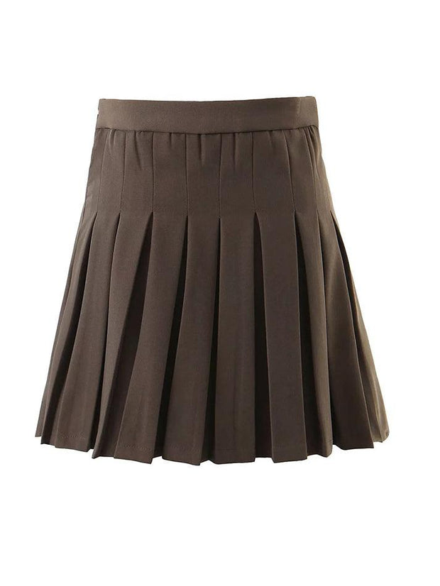 Vintage Solid Pleated Mini Skirt