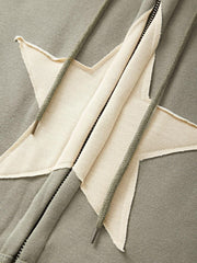 Vintage Star Patch Baggy Zip Up Hoodie - MomyMall