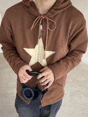 Vintage Star Patch Baggy Zip Up Hoodie - MomyMall