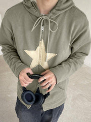 Vintage Star Patch Baggy Zip Up Hoodie - MomyMall