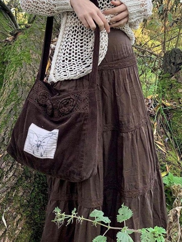 Vintage Tiered Midi Skirt - MomyMall Brown / S