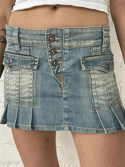 Wash Y2K Pleated Denim Mini Skirt