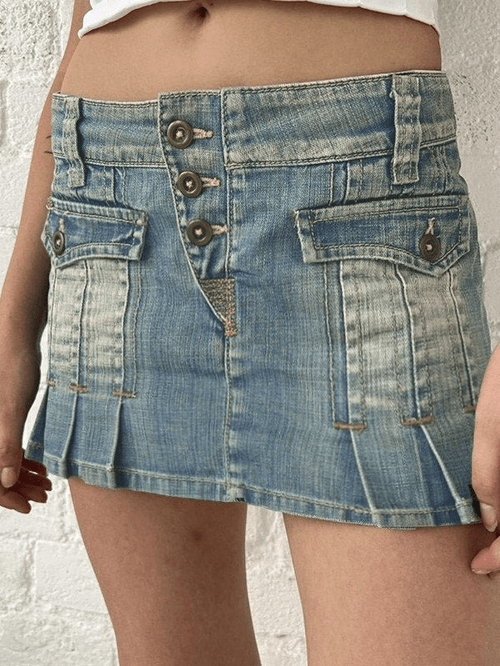 Wash Y2K Pleated Denim Mini Skirt