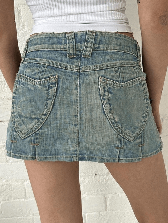 Wash Y2K Pleated Denim Mini Skirt