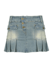 Wash Y2K Pleated Denim Mini Skirt