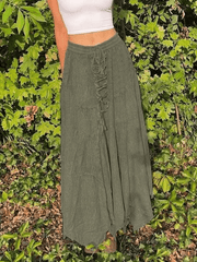 Washed Irregular Lace Up Midi Skirt